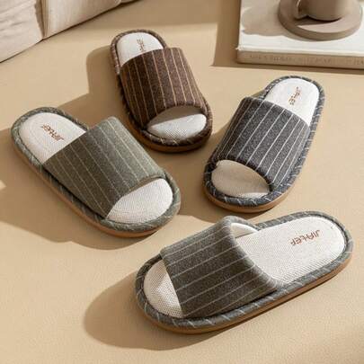 Opciones de multicolor Rayas sólidas Moda unisex Retro Lino Suela silenciosa Bordado Zapatillas de interior y exterior, Adecuado para el hogar, vacaciones, todas las estaciones, gran regalo para hombres y mujeres