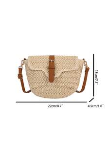 Túi đeo chéo mini kiểu yên ngựa, chất liệu đan bằng rơm tự nhiên, khóa cài bằng da PU, nắp gập có khóa kéo, phong cách nghỉ dưỡng Pháp, túi đeo chéo nữ đan, thích hợp cho dã ngoại và đi làm mùa xuân/hè, phong cách retro giản dị, dây đeo chéo có thể điều chỉnh, phù hợp cho đi làm và mua sắm hàng ngày. - Màu be - Xem 12