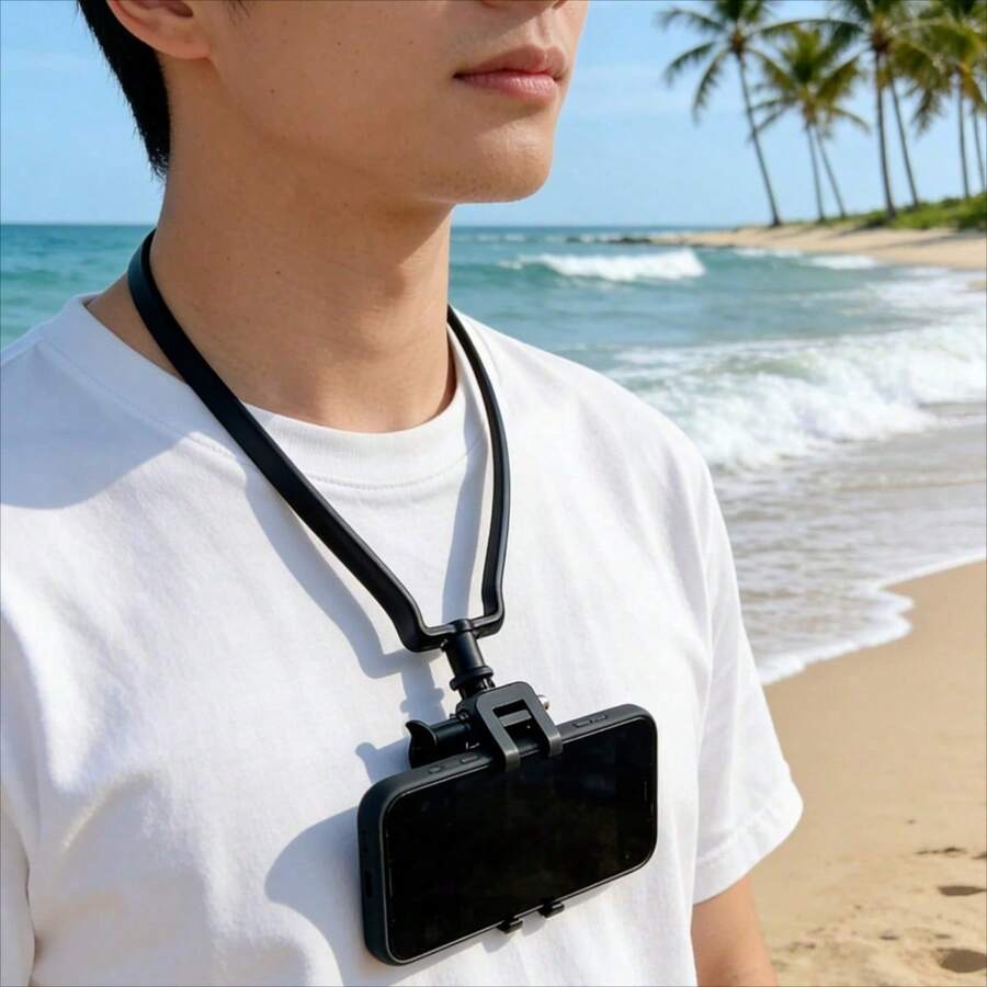 Giá đỡ điện thoại đeo cổ rảnh tay, giá đỡ quay vlog góc nhìn thứ nhất, giá đỡ đeo cổ tiện dụng cho điện thoại di động - màu đen - Xem 1