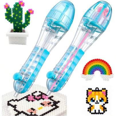 DIY像素拼图配件工具套装，包含串珠笔、自动熔珠笔（笔尖2.6mm），适合节日DIY、熔珠串珠工艺套装，也是减压工具。可作为生日礼物送给朋友，也是制作各种节日礼物的理想工具。符合人体工学的手柄设计，使用舒适，非常实用。