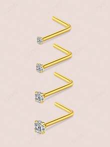 CIZME 4件装 20g/22g 鼻钉 1.5/2/2.5/3mm 闪亮钻石鼻钉 银色 金色 黑色 L型骨形鼻钉 男女日常佩戴 - 4pcs/set - 查看 15