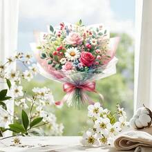 1pc Lace Bow Floral Window Sticker, Includes Daisy & Rose Patterns, DIY Removable Self-Adhesive Decorative Sticker, Suitable For Mother's Day, Living Room, Bedroom, Study, Office - Mother's Day - View 4