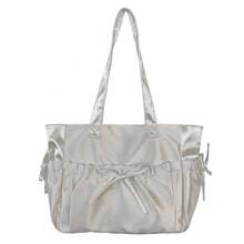 New Product Satin Folded Bow Tote Bag Sweet Advanced Girl Shoulder Bag Fashionable Large Capacity Commuting Underarm Bag - trắng - Xem 12