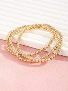 3pcs Set Minimalist Adjustable Plastic Beaded Bracelet, Children's Daily Accessories - Yellow Gold - View 4