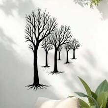 1 buc., 40 cm Modern Forest Path Art Metal Wall Art - Decor de perete în stil natural - Design minimalist cu linie de copac - Artă metalică suspendată pentru sufragerie, dormitor, intrare - Decor elegant suspendat pentru perete - Cadou de casă nouă - Negru - Vizualizare 3