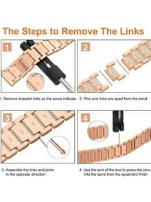 Dây đeo đồng hồ đính đá màu vàng hồng tương thích, phù hợp với đồng hồ thông minh có kích thước 38mm, 40mm, 41mm, 42mm, 44mm, 45mm, 46mm, 49mm. - Hoa hồng vàng - Xem 5