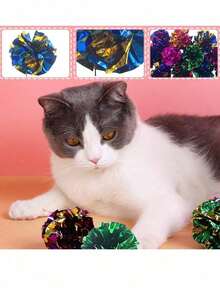 10个/包和5个/包随机颜色猫玩具，可咀嚼和拍打的轻质沙沙球，创意道具玩具，保持宠物活跃，可用作节日装饰，适合室内家居使用 - 彩色 - 查看 3