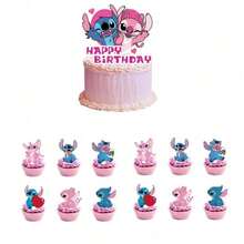 Disney 25pcs Pink Stitch Theme Birthday Party Decorations, Cake Toppers, Home Birthday Party Decor, Halloween & Christmas Decorations - Multicolor - View 5