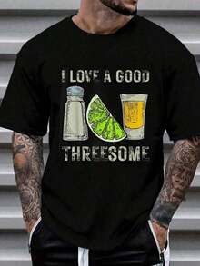 T-Shirt 100% Cotone con Scritta Divertente "I Love A Good Threesome Tequila Barman" per Uomo e Donna, Maglietta Grafica Casual a Maniche Corte - nero - Visualizzare 1