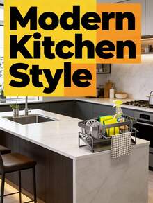 High Quality Kitchen Sink Tray, Integrated Sponge Rack, Multi-Purpose Carbon Steel Kitchen Countertop Storage Rack, Suitable For Rag, Dish Soap, Brush, Space Saving Bathroom Organizer, Kitchen Storage Rack, Kitchen Accessories - Multicolor - View 9