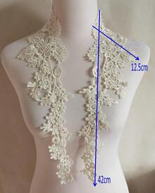 1 Pair Embroidery Applique Wedding Lace Floral Motif Sewing Trims Decoration (Ivory) - Hồng - Xem 7