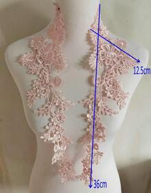 1 Pair Embroidery Applique Wedding Lace Floral Motif Sewing Trims Decoration (Ivory) - Hồng - Xem 3
