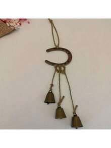Wooden & Metal Horseshoe Wind Chime With Hemp Rope And Brass Bells - Ideal For Patio Or Porch Decor - Copper Coin - View 4