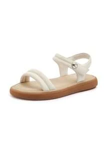 Sandal quai ngang mùa xuân/hè dành cho nữ, đế bằng, kiểu dáng thời trang, đơn giản và thoải mái, thích hợp đi biển. - Màu be/trắng - Xem 4