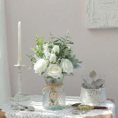 1 Bó hoa hồng giả với lá bạch đàn, hoa nhân tạo, cây bạch đàn giả, hoa nhựa, bó hoa cưới trang trí nhà cửa, sinh nhật mẹ, tiệc cưới, văn phòng, nhà nông thôn, phòng ăn, phòng khách, phòng ngủ, trang trí bàn ăn, trang trí bàn cà phê, trang trí phòng thẩm mỹ, đồ dùng học tập, quà tặng ngày lễ Tạ ơn, Giáng sinh, quà tặng ngày lễ