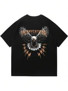 Striville Men's Eagle Print Fashion Short Sleeve T-Shirt, Comfortable & Breathable, Suitable For Summer, Leading Style - Black - View 3