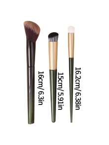 3Pcs Soft Face Makeup Brushes Set For Blush, Concealer & Foundation - Dark Green - View 8
