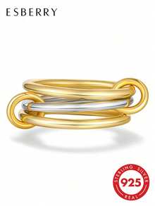 ESBERRY Bộ ba nhẫn bạc 925 trơn, nhẫn xếp chồng cho nữ, nhẫn nhiều lớp, trang sức thanh lịch phù hợp cho tiệc tùng, đeo hàng ngày, hẹn hò, trang trí Giáng sinh. - Vòng ba lồng vào nhau - Xem 2