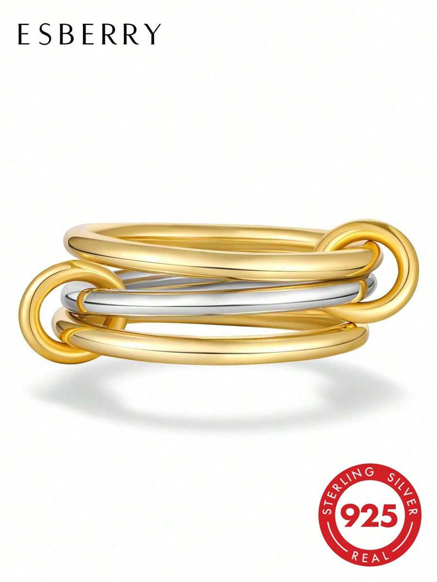 ESBERRY Bộ ba nhẫn bạc 925 trơn, nhẫn xếp chồng cho nữ, nhẫn nhiều lớp, trang sức thanh lịch phù hợp cho tiệc tùng, đeo hàng ngày, hẹn hò, trang trí Giáng sinh.