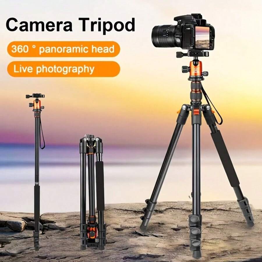 Alloy Large Size Mobile Photography Accessories Tripod Fill Light 78 Inch Travel Tripod Stable Support Professional 360-Degree Panoramic Ball Head Metallic Construction Foldable Design Suitable For Outdoor Travel Photography Video Recording Parties Outdoor Wedding Photography Indoor Photography Mother's Day Birthday - Orange Color - View 1