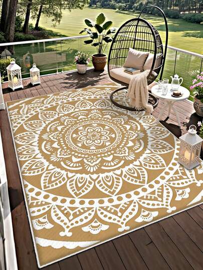 1 Stück ultraflacher waschbarer Teppich, brauner boho-frischer Strandteppich mit Vollflächendesign, schmutz- und abriebfest, maschinenwaschbar, Reise-Picknick-Matte, geeignet für Zuhause, Outdoor-Dining, Camping für mehrere Personen, kann drinnen und Outdoor verwendet werden, Terrasse, Wohnmobil, Camping, Balkon, Picknick, Blumenteppich, geeignet für Frühlings- und Herbstcamping