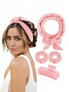 4 件套女士美发造型工具，无需加热的卷发棒 - 粉紅色4pcs - 查看 1