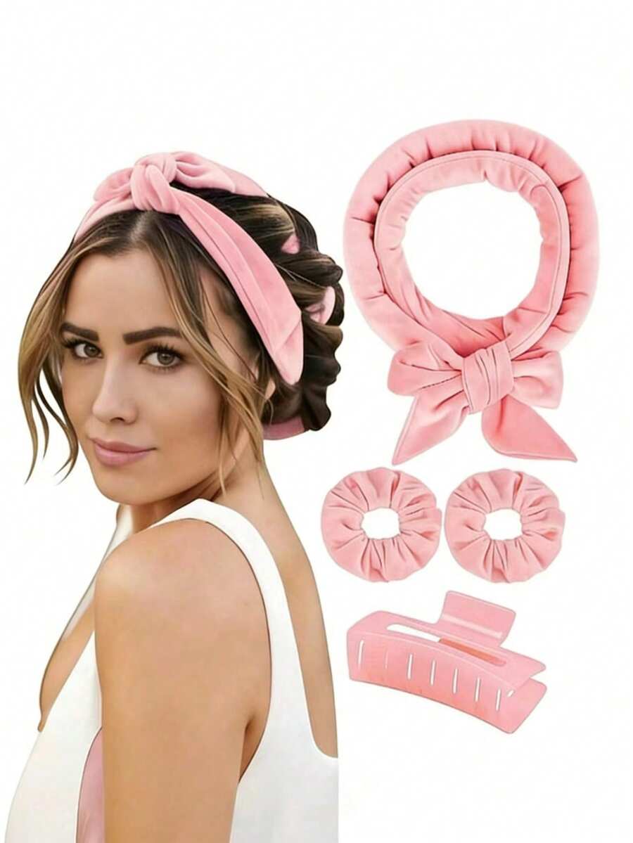 4 件套女士美发造型工具，无需加热的卷发棒 - 粉紅色4pcs - 查看 1