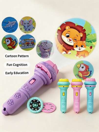 32pcs Children's Flashlight Projector Toy, Bedtime Fun Early Education Cognitive Toy, Dinosaur, Animal, Ocean, Numbers, Fruits, Projection Flashlight Educational Toy, Christmas & Halloween Gift