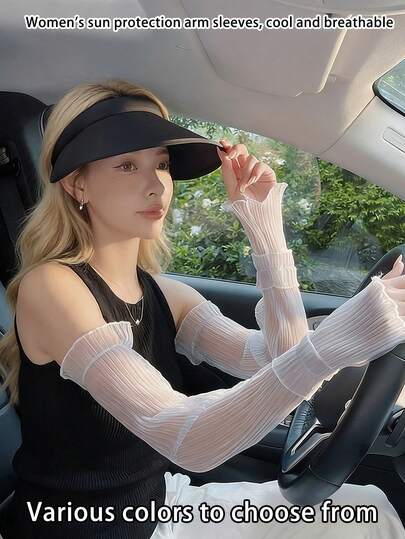 1 đôi tay áo dài tay ren lưới nhẹ, có bèo nhún, thích hợp cho hoạt động ngoài trời dành cho nữ, bảo vệ da khỏi ánh nắng mặt trời.