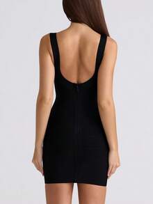 Women's Hot GIrls V-Neck Mini Bandage Bodycon Cocktail Dress For Wedding Guest Strap Foil Formal Gowns Evening Pencil Dress - màu đen - Xem 5