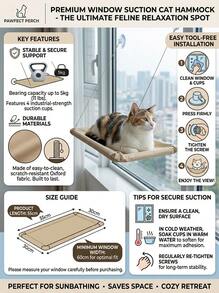 PETSIN 1pc Cat Hammock Hanging Cat Bed Window Pet Bed For Cats Small Dogs Sunny Window Seat Mount With Blanket Bearing 5kg Pet Accessories - Multicolor - View 6