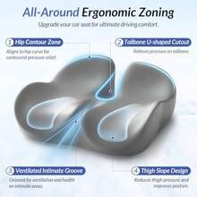 Gel Seat Cushion For Office Chair And Car Seat With Ergonomic Zoning Memory Foam Chair Cushion For Sciatica Lower Back Tailbone Pain Relief And Intimate Ventilation Non-Slip Airy Cover - 灰色 - 查看 3