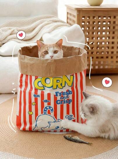 PETSIN 爆米花猫玩具 - 趣味卡通袋装玩具，可与猫狗互动玩耍，无需电池