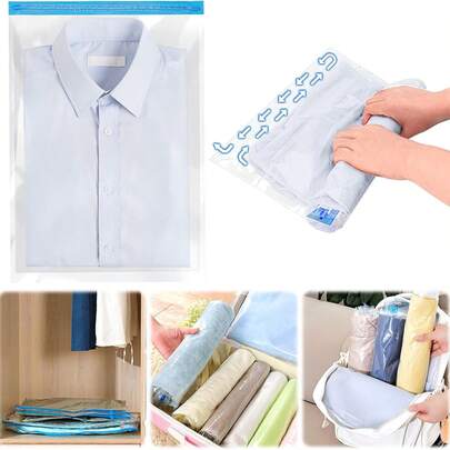 Bộ 6 túi đựng đồ du lịch hút chân không gấp gọn, túi nén chân không trong suốt, túi nén chân không cầm tay không cần bơm, túi đựng đồ tiết kiệm không gian, túi đựng quần áo chống bụi, chống ẩm có thể tái sử dụng, túi nén hành lý.