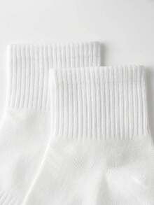 5 Pairs White Solid Color Mid-Calf Socks, Korean Style, All-Season Versatile, Unisex Sports Socks, Couple Socks - Multicolor - View 6
