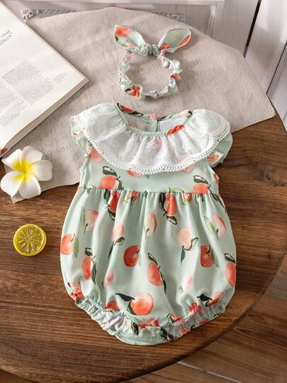 2件套无袖休闲时尚新生儿连体衣和发带套装，夏季