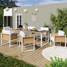 Polyrattan Dining Table And Chair Set, Garden Furniture, 6-Person Garden Dining Set With Armchairs, Removable And Washable Fabric Covers - 白色 - 查看 5