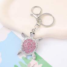 Single-Piece Diamond-Studded Sea Turtle Keychain In Pink, Blue, And Green, Stylish Turtle Keyring For Backpack Decoration - hồng - Xem 6