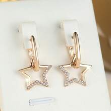 Vanel 1 Pair Elegant Rose Gold Star Pendant Hoop Earrings, Inlaid With Cubic Zirconia, Fashionable Earrings Suitable For Daily Wear And Parties - Golden Yellow-white - View 4