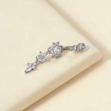 1 chiếc khuyên rốn 3 đoạn đính đá Zirconia 21 hạt. - Bạc - Xem 5