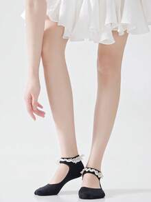 1 đôi tất nữ kiểu Nhật Bản viền ren, lấy cảm hứng từ giày múa ba lê, dễ thương, thoáng khí, không lộ nội y. - Nhiều màu - Xem 5
