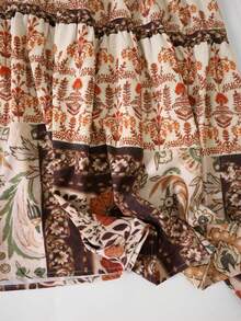 Chân váy maxi nữ EARO, eo chun, họa tiết hoa Bohemian, vải nhiều lớp, váy maxi thường ngày không co giãn. - Cà phê mơ - Xem 6