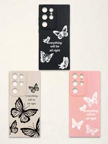 Funda de teléfono suave con protección de lente, 3 piezas con estampado de mariposa y letra, mariposa + estampado de eslogan "Todo estará bien", compatible con iPhone y Galaxy - Multicolor - Ver 62