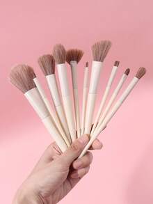 15Pcs Soft Makeup Brushes Set With Sponges, Puffs & Cup For Face & Eye Makeup - Apricot - View 6