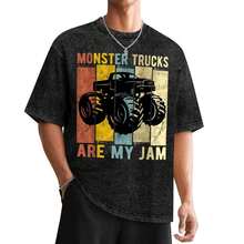 1 Piece "Monster Trucks Are My Jam" Retro Washed T-Shirt, For Off-Road Enthusiasts, Vintage Retro Style, Lively & Colorful, Ideal For Off-Road Event Outfits And Car Fan Gifting. - màu đen - Xem 1