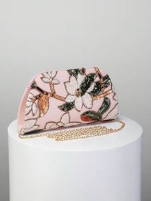 Elegant Shiny Multi-Color Leaf & Floral Patchwork Crossbody Clutch Bag, Vintage Fashion Evening Bag, Handbag, Mini Bucket Bag, Suitable For Party Girls, Brides, College Students, Young Professionals, Randomly Patterned - Gold - View 4