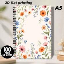 1 Pc A5 Size Romantic Floral Pattern Spiral Notebook, Smooth Writing Lined Pages, Minimalist Fresh Design, Suitable For Daily Records, Note-Taking, Inspiration Collection And More, Adding Natural Poetic Touches To Your Writing Time, A Thoughtful Companion For Office, Study And Life. - J - View 7