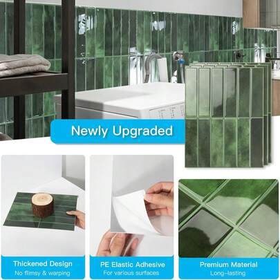 10片装自粘地板瓷砖贴纸，装饰陶瓷瓷砖贴纸，防水自粘墙贴，适用于厨房防溅板、卧室、酒吧、客厅、浴室、壁炉、洗衣房台面、楼梯瓷砖贴纸、家居装饰壁纸