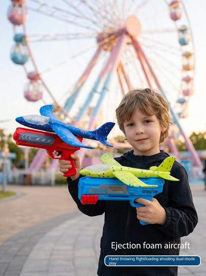 2025 New 2pcs/Set Children Airplane Flying Toys, Airplane Model, Launching Plane, Upgraded Larger Size, Strengthened Flight Distance, Outdoor Toys, Parent-Child Interactive Toys, Airplane Gun, Ultra-Long Flight Distance, Birthday Gift, Easter Gift, Christmas Gift, Halloween Gift, Perfect Gift, Gift, Toys, Children Toys, Random Plane Color, Random Trigger Color