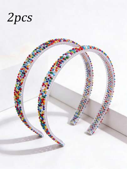 2pcs/1pc Colorful Beaded Fashion Cute Headband For Women/Students, Suitable For Daily Wear, All Seasons, Can Be Worn For Face Washing, Masking, Bathing, Birthday Gift Hair Accessory